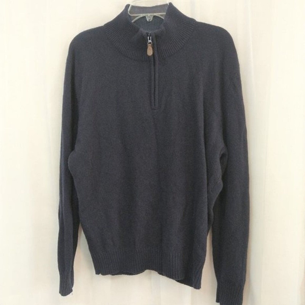 Jos. A. Bank Sweater Mens L Navy Blue Wool 1/4 Zip